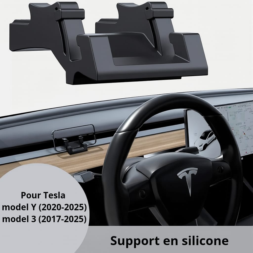 Support téléphone et lunettes en silicone pour Tesla Model Y 2020-2025 et Model 3 2017-2025